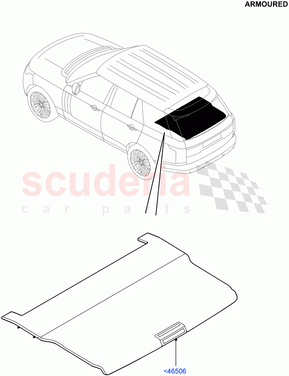 Load Compartment Trim (Package Tray, Upper) (Armoured) ((V) FROMEA000001) of Land Rover Land Rover Range Rover (2012-2021) [2.0 Turbo Petrol GTDI]