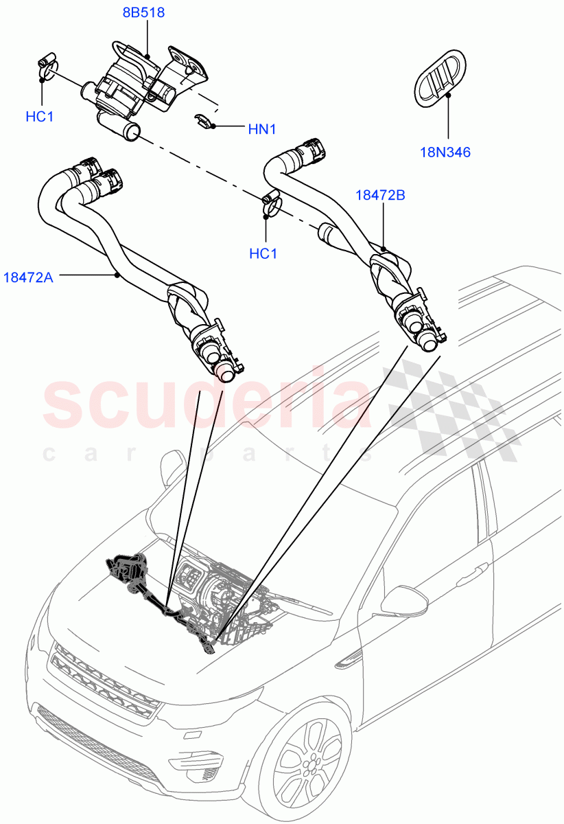 Heater Hoses (2.2L CR DI 16V Diesel, Halewood (UK), 2.0L 16V TIVCT T/C 240PS Petrol) of Land Rover Land Rover Discovery Sport (2015+) [2.0 Turbo Diesel]