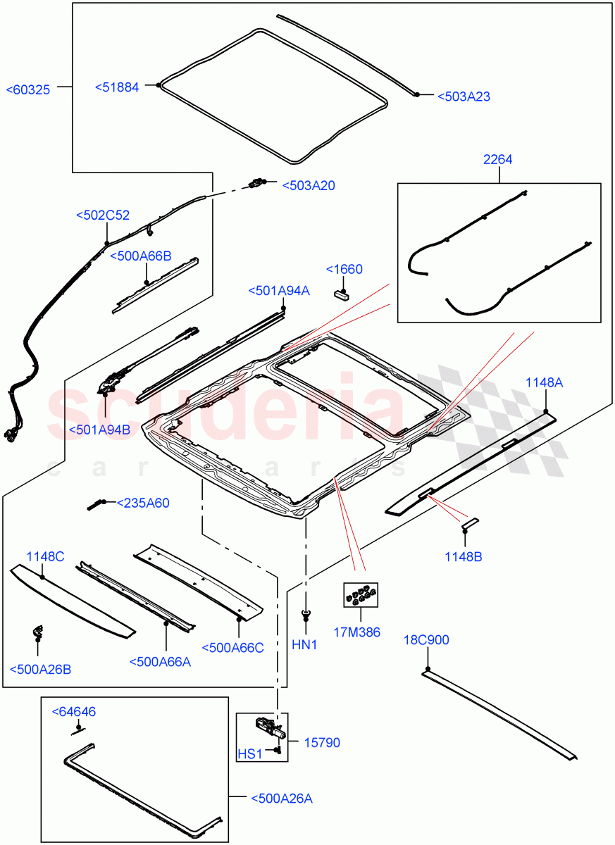 Sliding Roof Mechanism And Controls (Sunroof Frame) (With Roof Conversion-Panorama Power) of Land Rover Land Rover Range Rover (2022+) [3.0 I6 Turbo Diesel AJ20D6]