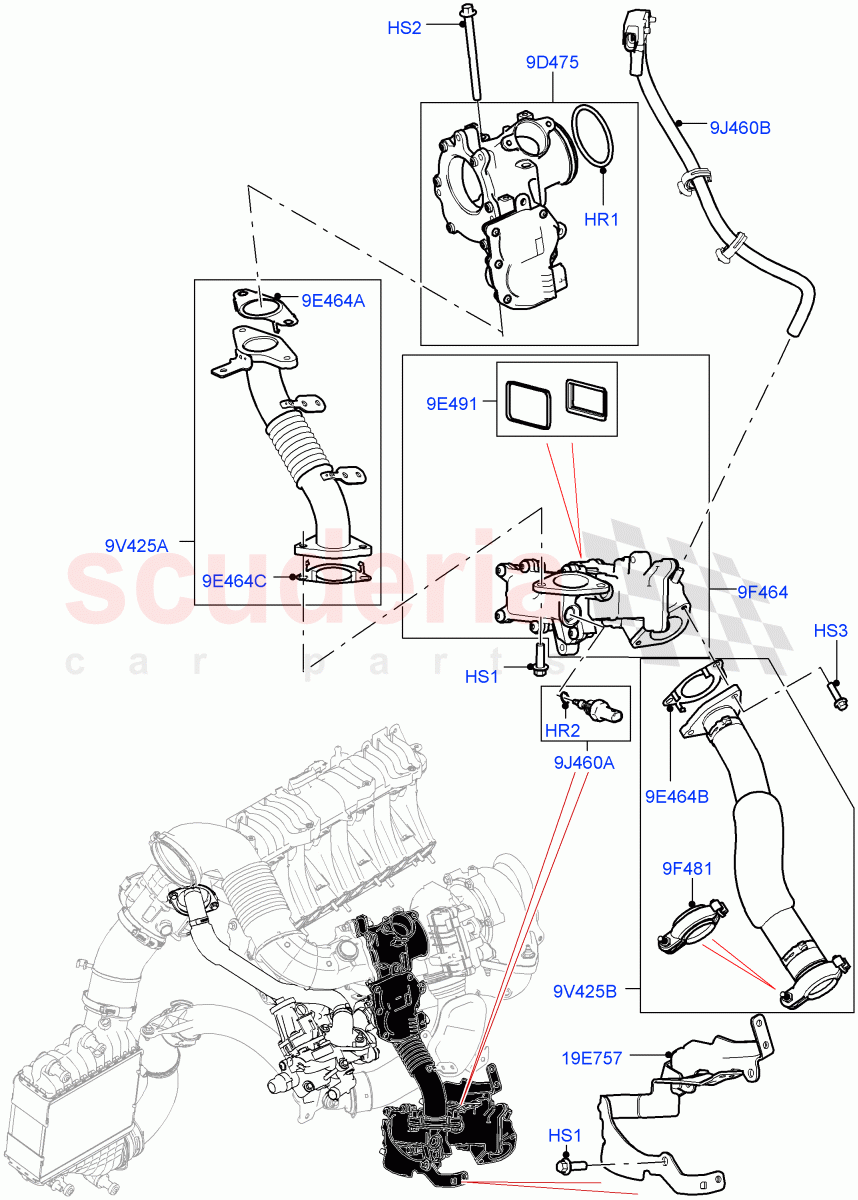 Exhaust Gas Recirculation (Low Pressure EGR) (2.0L I4 DSL MID DOHC AJ200, LEV 160, Halewood (UK), Japanese Emission + DPF, Proconve L6 Emissions, EU6D Diesel + DPF Emissions, Stage V Plus DPF, EU6 + DPF Emissions, DPF + DE-SOX) of Land Rover Land Rover Range Rover Evoque (2012-2018) [2.0 Turbo Diesel]