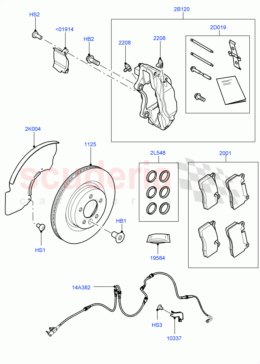 Front Brake Discs And Calipers (Solihull Plant Build) (Front Disc And Caliper Size 19) ((V) FROMJA000001) of Land Rover Land Rover Discovery 5 (2017+) [2.0 Turbo Petrol AJ200P]