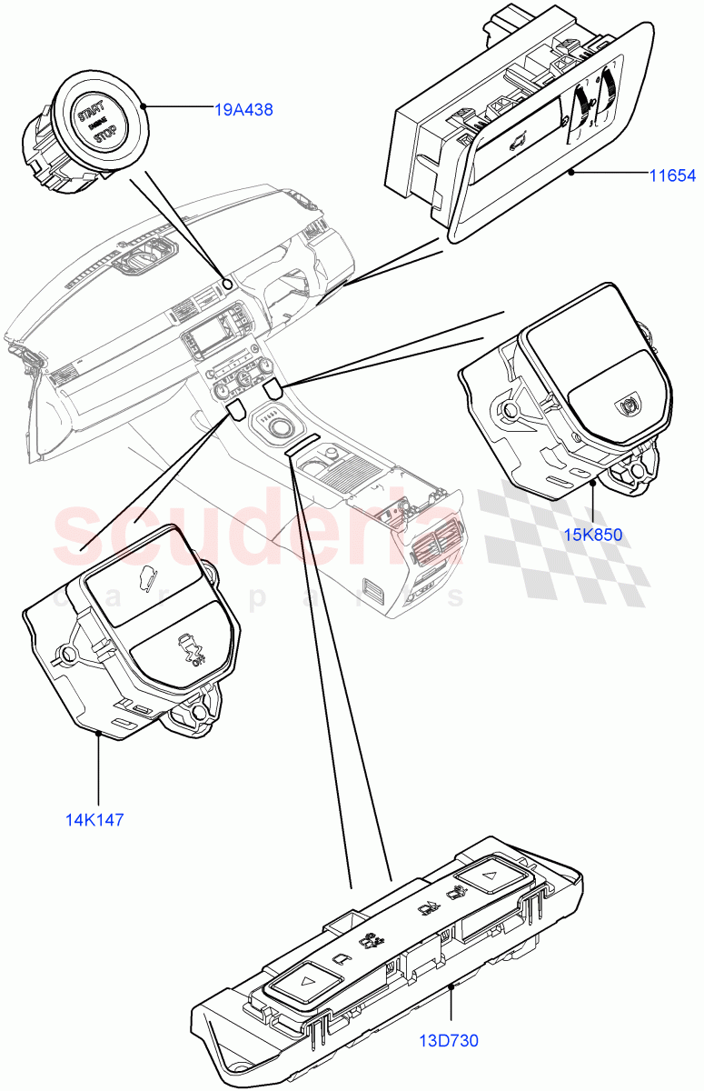 Switches (Facia And Console) (Itatiaia (Brazil)) ((V) FROMGT000001) of Land Rover Land Rover Range Rover Evoque (2012-2018) [2.2 Single Turbo Diesel]