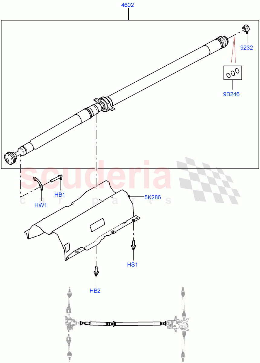 Drive Shaft - Rear Axle Drive (Propshaft) (Changsu (China), All Wheel Drive, Less Electric Engine Battery, Electric Engine Battery-MHEV) of Land Rover Land Rover Range Rover Evoque (2019+) [2.0 Turbo Diesel AJ21D4]