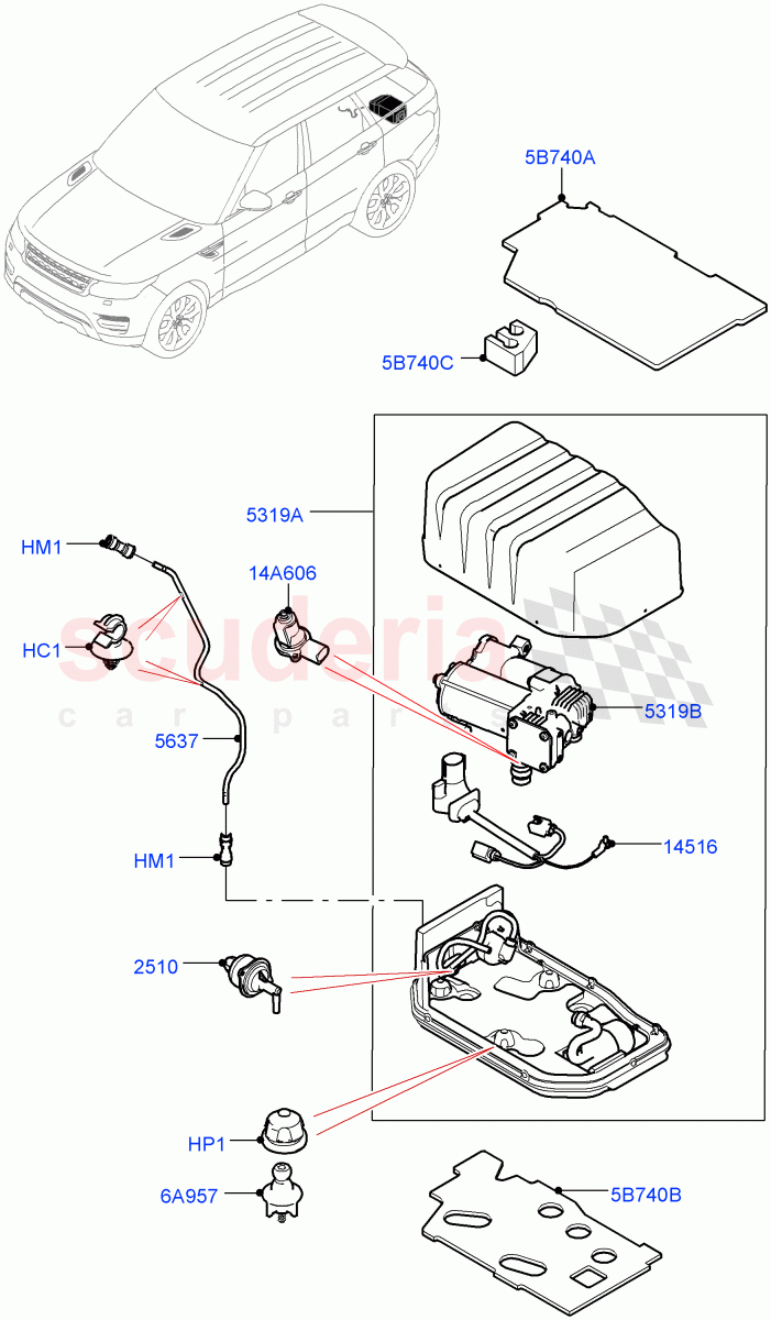 Air Suspension Compressor And Lines of Land Rover Land Rover Range Rover Sport (2014+) [3.0 DOHC GDI SC V6 Petrol]