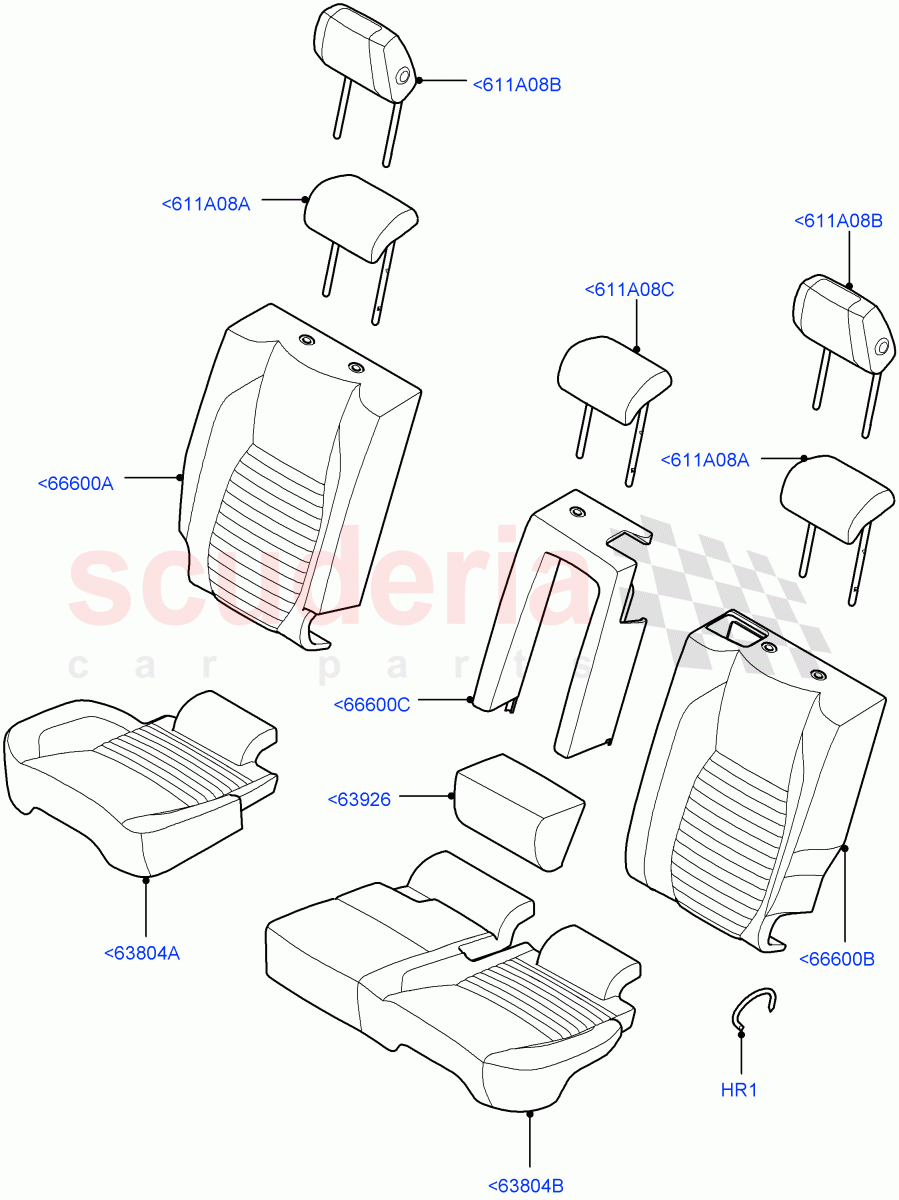 Rear Seat Covers (Taurus Leather Perforated, Halewood (UK), With 60/40 Manual Fold Thru Rr Seat) ((V) FROMLH000001, (V) TONH999999) of Land Rover Land Rover Discovery Sport (2015+) [2.0 Turbo Petrol GTDI]