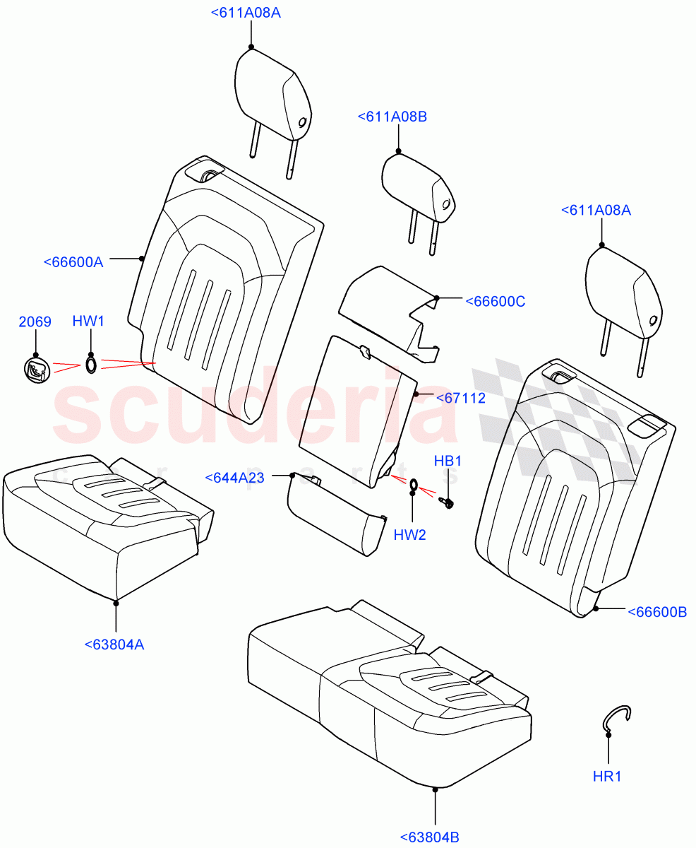 Rear Seat Covers (Standard Wheelbase, Prf Wndsr Lthr/Prfmnc Fabric wth SC, With 40/20/40 Split Fold Rear Seat) ((V) FROMM2065457) of Land Rover Land Rover Defender (2020+) [2.0 Turbo Diesel]