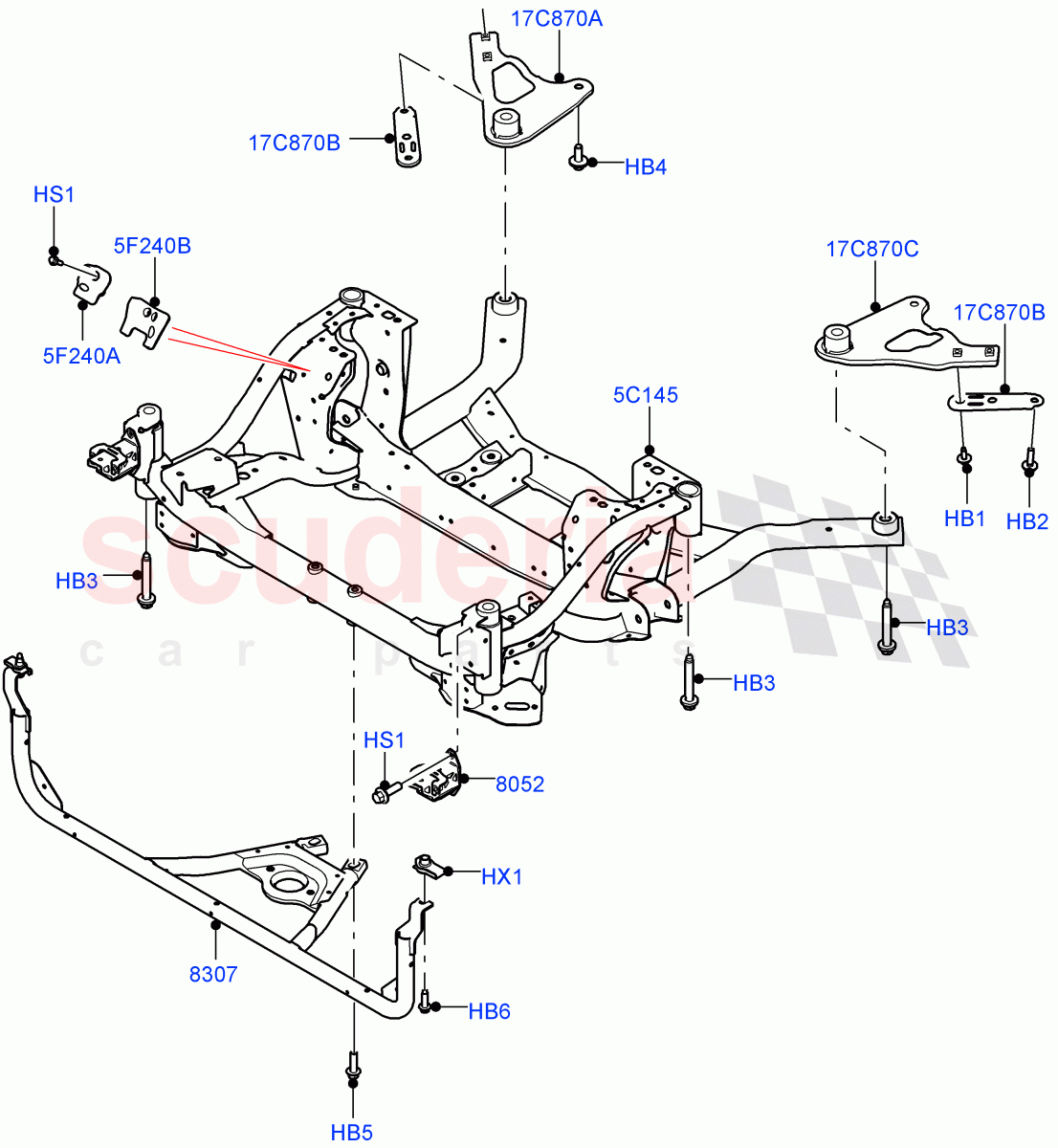 Front Cross Member & Stabilizer Bar (Crossmember) ((V) TOLA999999) of Land Rover Land Rover Range Rover Velar (2017+) [5.0 OHC SGDI SC V8 Petrol]