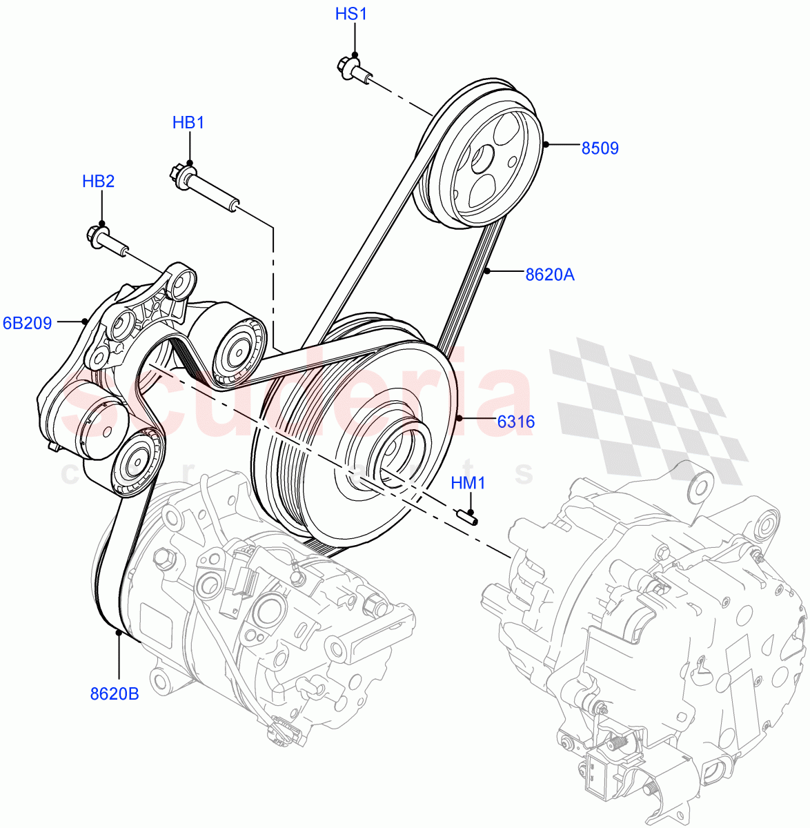 Pulleys And Drive Belts (2.0L AJ21D4 Diesel Mid, Halewood (UK)) ((V) FROMMH000001) of Land Rover Land Rover Discovery Sport (2015+) [2.0 Turbo Diesel AJ21D4]