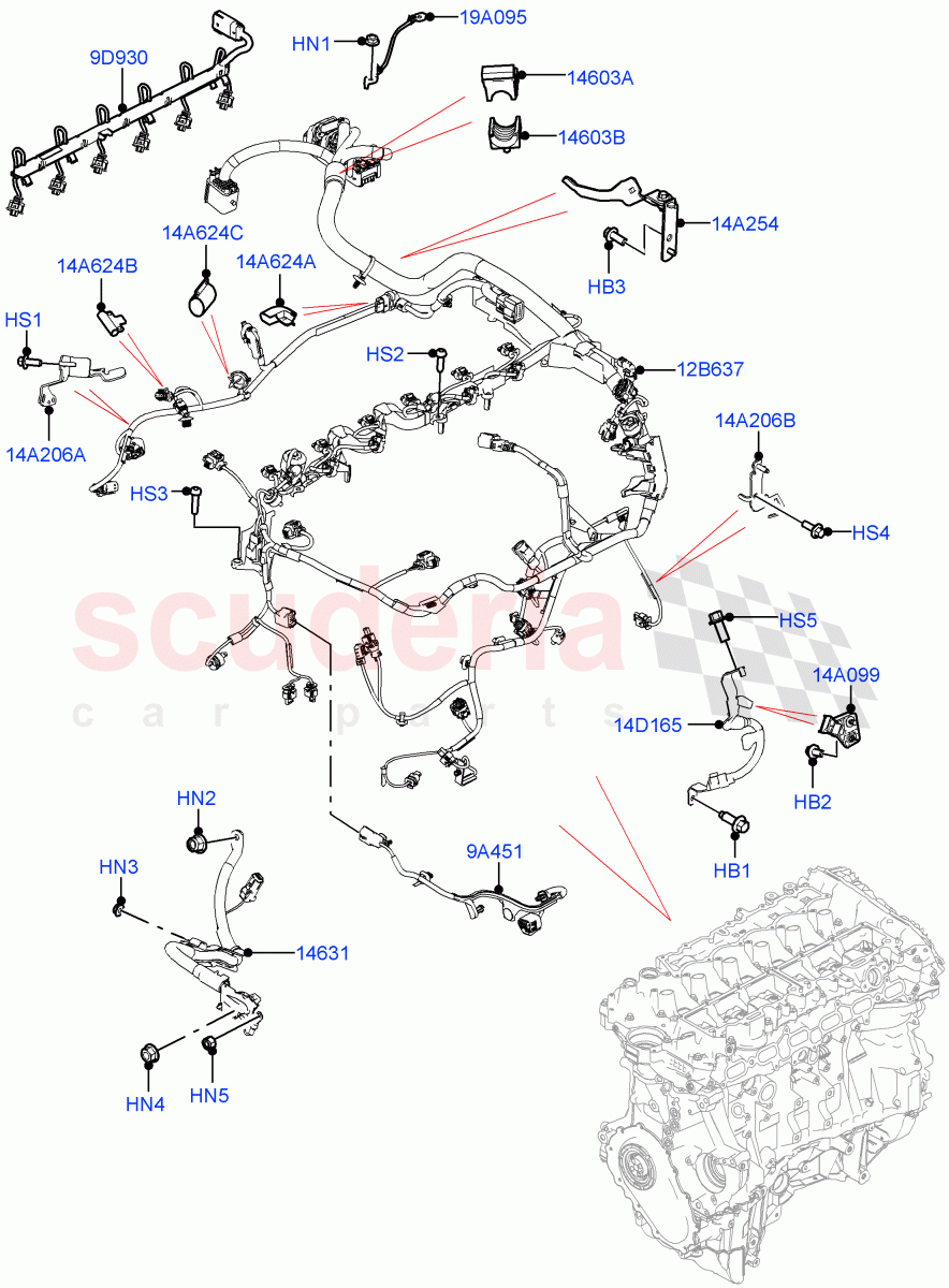 Engine Harness (LHD) (3.0L AJ20P6 Petrol High) ((V) FROMMA000001) of Land Rover Land Rover Range Rover Velar (2017+) [3.0 Diesel 24V DOHC TC]