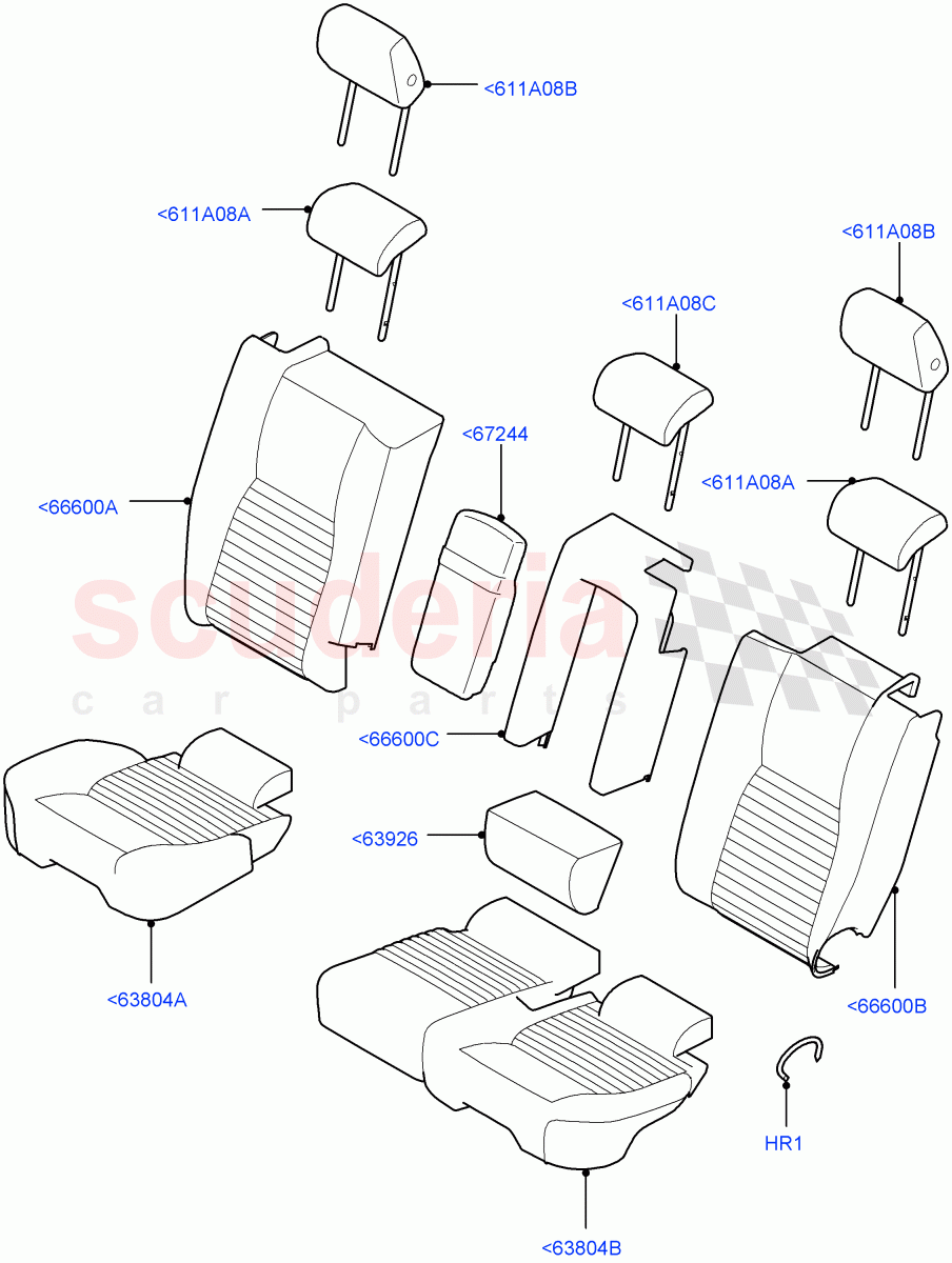 Rear Seat Covers (Taurus Leather Perforated, Halewood (UK), With 60/40 Manual Fold Thru Rr Seat) ((V) TOKH999999) of Land Rover Land Rover Discovery Sport (2015+) [2.0 Turbo Petrol GTDI]