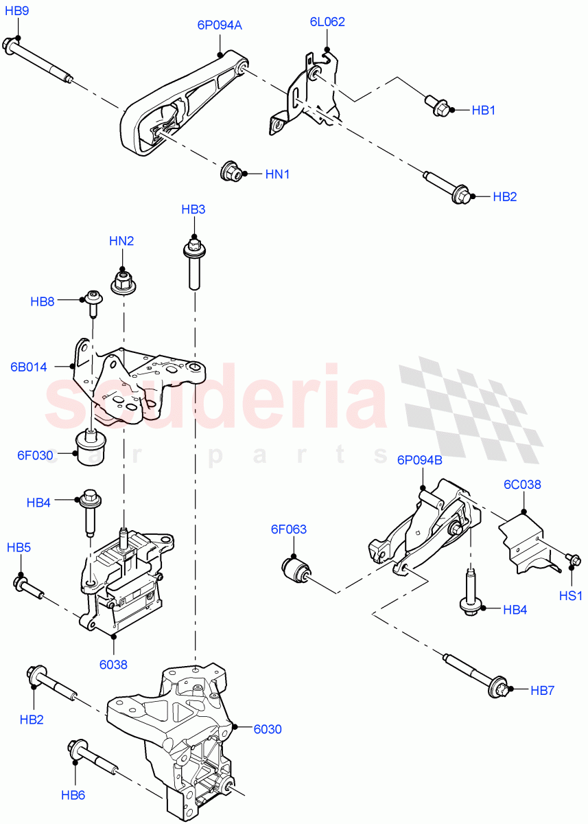 Engine Mounting (1.5L AJ20P3 Petrol High PHEV, Halewood (UK), 1.5L AJ20P3 Petrol High) ((V) FROMLH000001) of Land Rover Land Rover Discovery Sport (2015+) [2.0 Turbo Diesel]