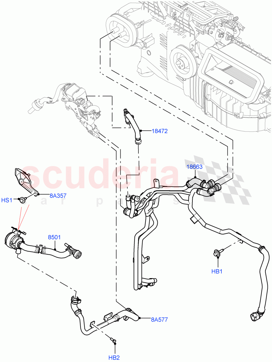 Heater Hoses (Front) (3.0L AJ20D6 Diesel High, Fuel Fired Heater With Park Heat, Premium Air Conditioning-Front/Rear, Fuel Heater W/Pk Heat With Remote) ((V) FROMLA000001) of Land Rover Land Rover Range Rover Sport (2014+) [3.0 I6 Turbo Petrol AJ20P6]