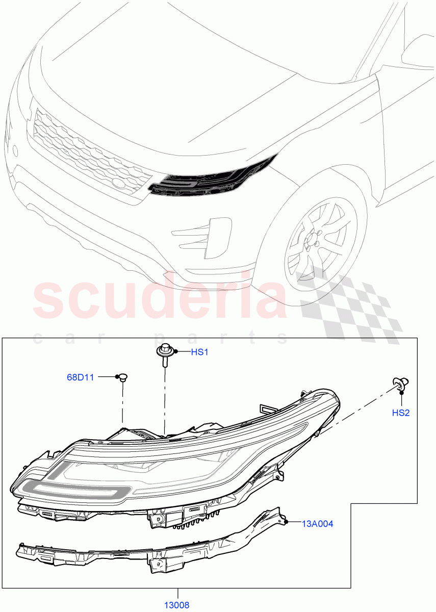 Headlamps And Front Flasher Lamps (Halewood (UK)) of Land Rover Land Rover Range Rover Evoque (2019+) [1.5 I3 Turbo Petrol AJ20P3]
