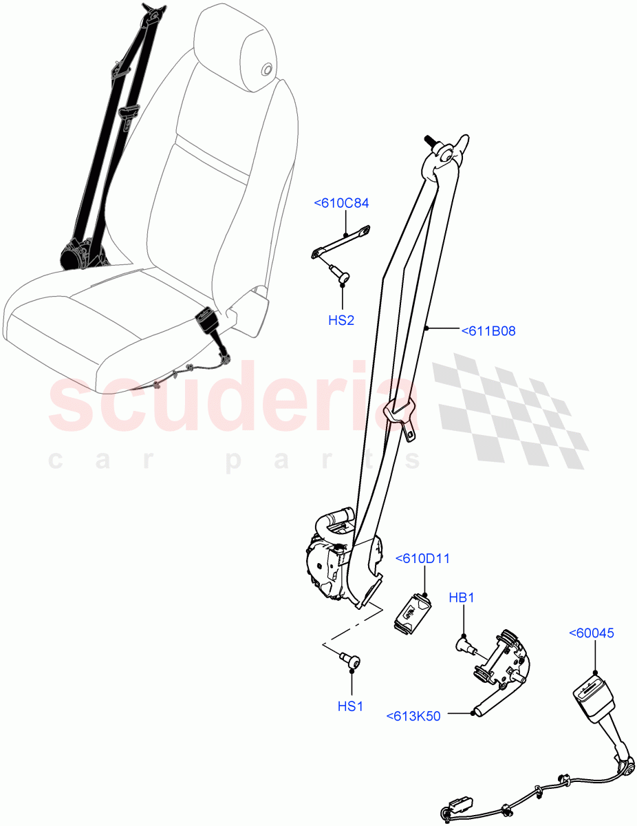 Front Seat Belts (Halewood (UK)) of Land Rover Land Rover Range Rover Evoque (2019+) [2.0 Turbo Petrol AJ200P]