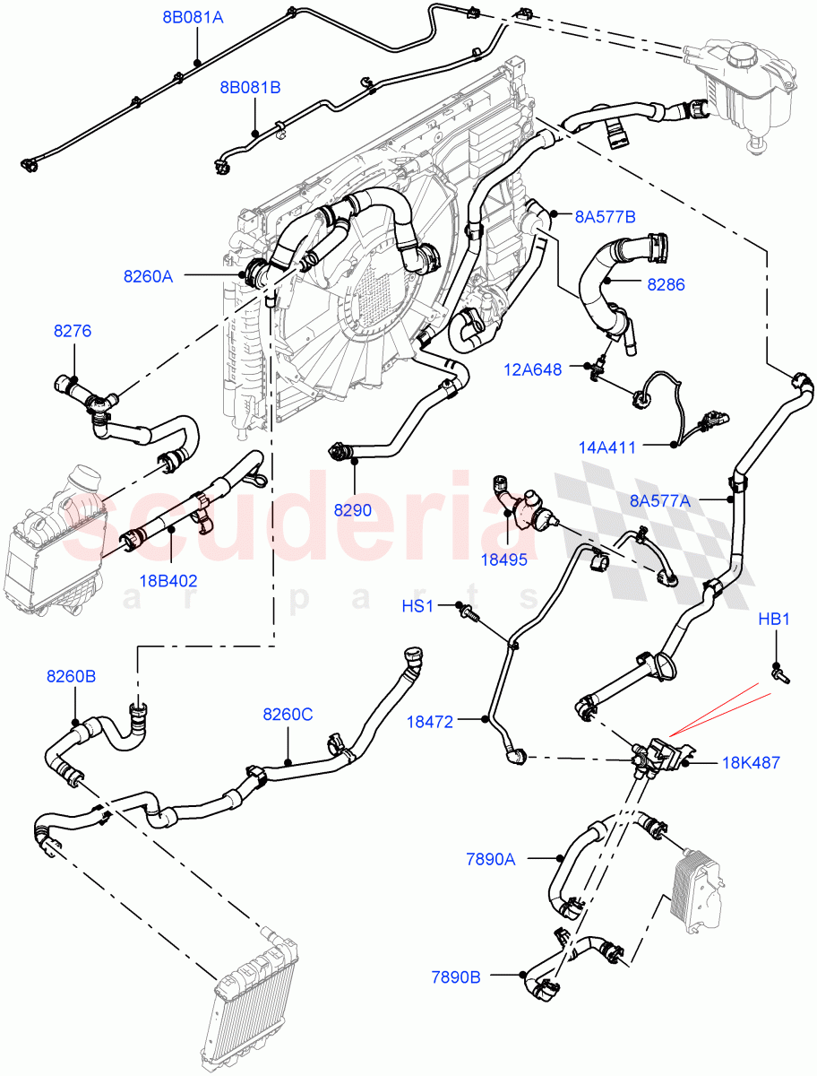 Cooling System Pipes And Hoses (2.0L AJ20P4 Petrol High PTA, Halewood (UK), Active Tranmission Warming) of Land Rover Land Rover Range Rover Evoque (2019+) [2.0 Turbo Petrol AJ200P]