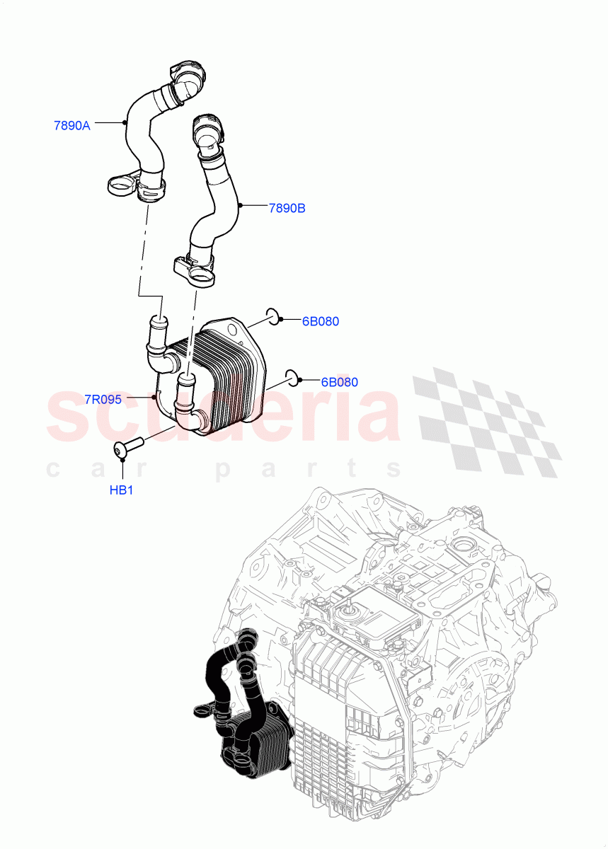 Transmission Cooling Systems (1.5L AJ20P3 Petrol High, 8 Speed Automatic Trans 8G30, Changsu (China), 1.5L AJ20P3 Petrol High PHEV) of Land Rover Land Rover Range Rover Evoque (2019+) [2.0 Turbo Diesel AJ21D4]