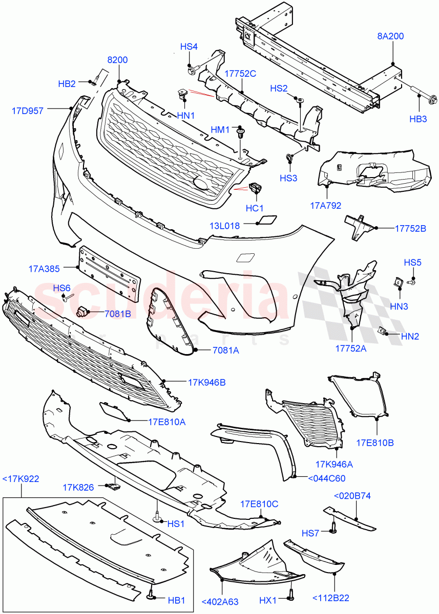 Radiator Grille And Front Bumper (5.0L P AJ133 DOHC CDA S/C Enhanced, Limited Package) ((V) FROMKA000001) of Land Rover Land Rover Range Rover Velar (2017+) [3.0 I6 Turbo Petrol AJ20P6]