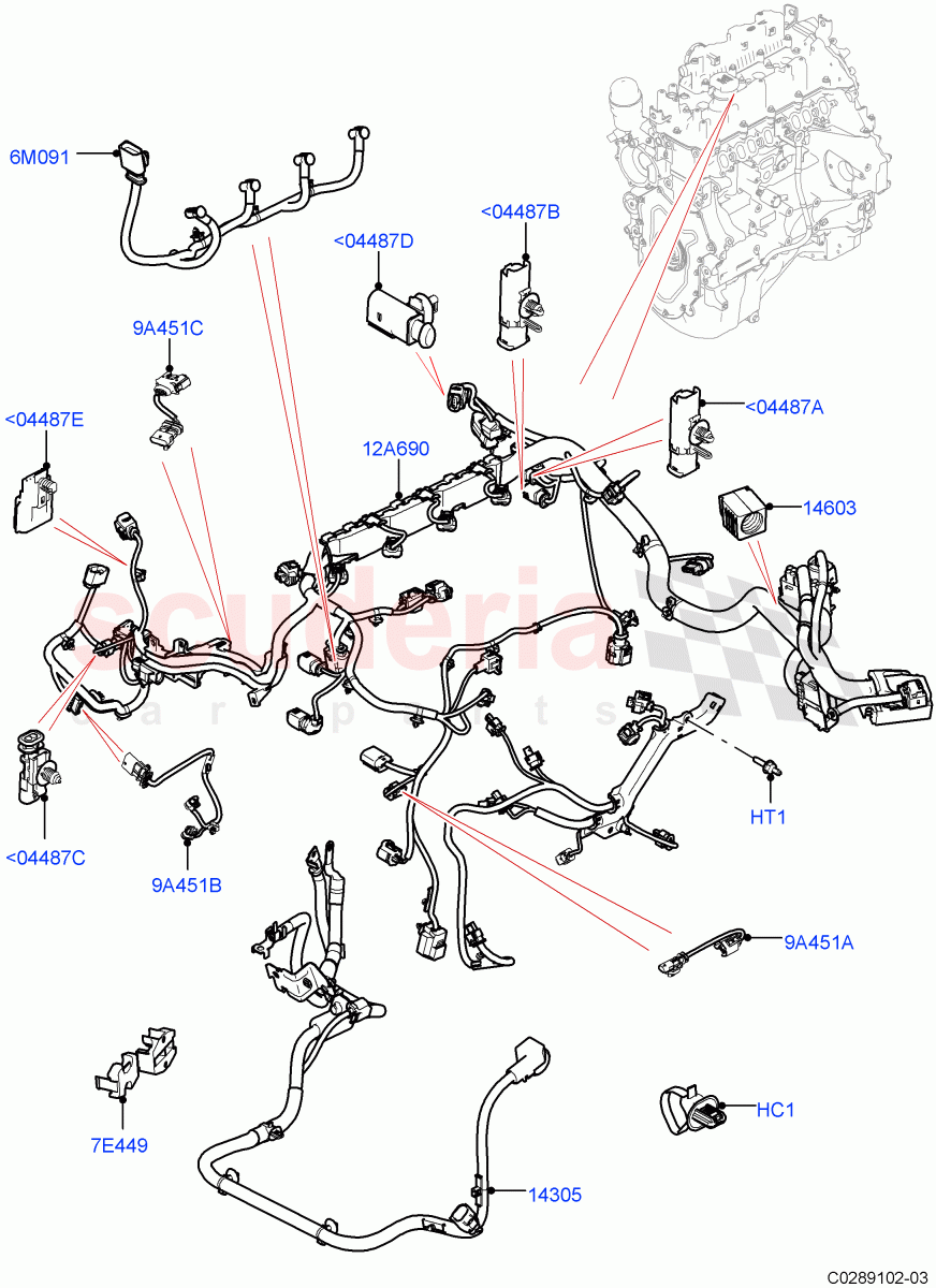 Engine Harness (Nitra Plant Build) (2.0L I4 DSL MID DOHC AJ200, 2.0L I4 DSL HIGH DOHC AJ200) ((V) FROMK2000001) of Land Rover Land Rover Discovery 5 (2017+) [3.0 I6 Turbo Petrol AJ20P6]