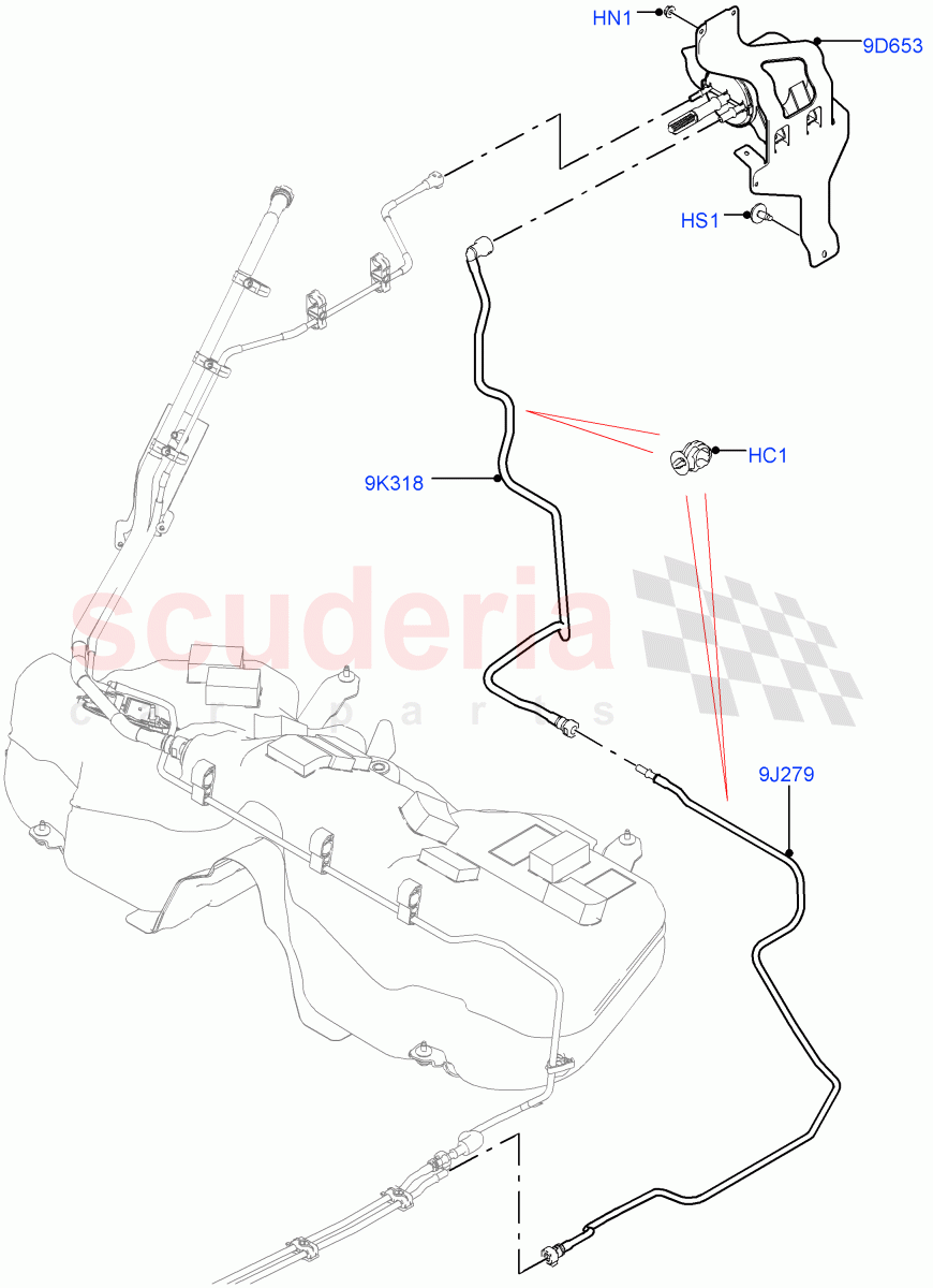 Fuel Lines (3.0L DOHC GDI SC V6 PETROL, Pet Tank W/O Leak Det - Std Filter) ((V) TOJA999999) of Land Rover Land Rover Range Rover Velar (2017+) [3.0 DOHC GDI SC V6 Petrol]