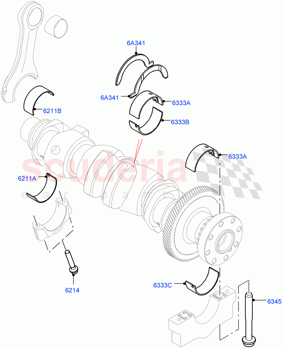 Crankshaft/Pistons And Bearings (2.0L AJ20P4 Petrol High PTA, Halewood (UK), 2.0L AJ20P4 Petrol E100 PTA, 2.0L AJ20P4 Petrol Mid PTA) of Land Rover Land Rover Range Rover Evoque (2019+) [2.0 Turbo Petrol AJ200P]