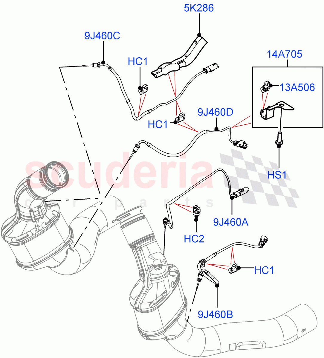 Exhaust Sensors And Modules (GPF) (4.4 V8 Turbo Petrol (NC10), Beijing 6 Petrol Emission, EU6D - Final (Petrol) Emission) of Land Rover Land Rover Range Rover (2022+) [4.4 V8 Turbo Petrol NC10]