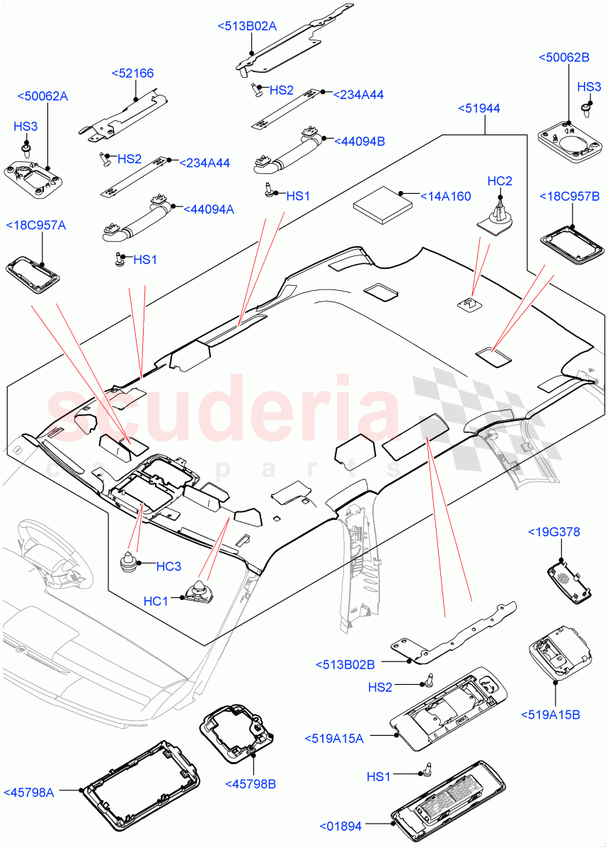 Headlining And Sun Visors (Less Panorama Roof, Interior Trim - Morzine) of Land Rover Land Rover Range Rover (2012-2021) [3.0 DOHC GDI SC V6 Petrol]