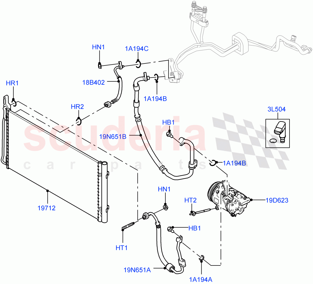 Air Conditioning Condensr/Compressr (Halewood (UK), Electric Engine Battery-MHEV, Less Electric Engine Battery) ((V) FROMMH000001) of Land Rover Land Rover Discovery Sport (2015+) [2.0 Turbo Diesel AJ21D4]