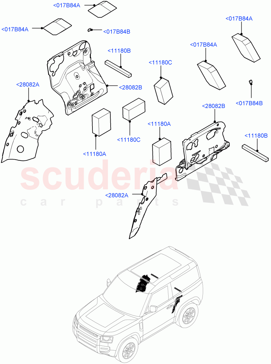 Insulators - Rear (Luggage Compartment) (Short Wheelbase) of Land Rover Land Rover Defender (2020+) [3.0 I6 Turbo Petrol AJ20P6]
