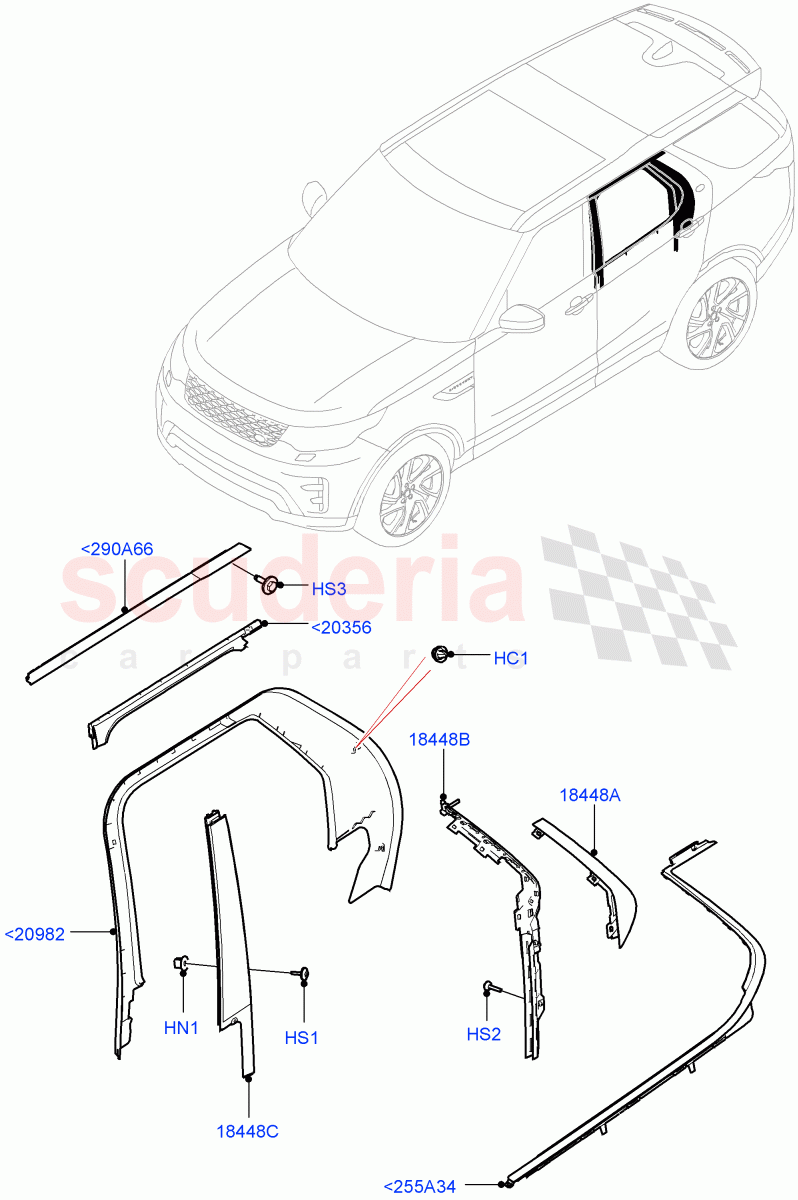 Rear Doors, Hinges & Weatherstrips (Finishers And Mouldings, Solihull Plant Build) ((V) FROMHA000001) of Land Rover Land Rover Discovery 5 (2017+) [3.0 Diesel 24V DOHC TC]