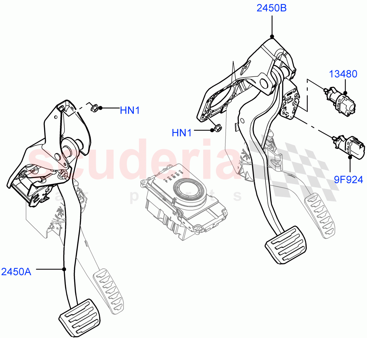 Brake And Clutch Controls (6 Speed Auto AWF21 AWD, Halewood (UK), Unique Met Finish Foot Pedals Pads, 9 Speed Auto AWD) of Land Rover Land Rover Range Rover Evoque (2012-2018) [2.2 Single Turbo Diesel]