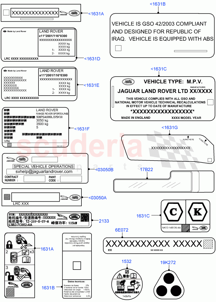 Labels (Information Decals) of Land Rover Land Rover Range Rover Velar (2017+) [2.0 Turbo Petrol AJ200P]