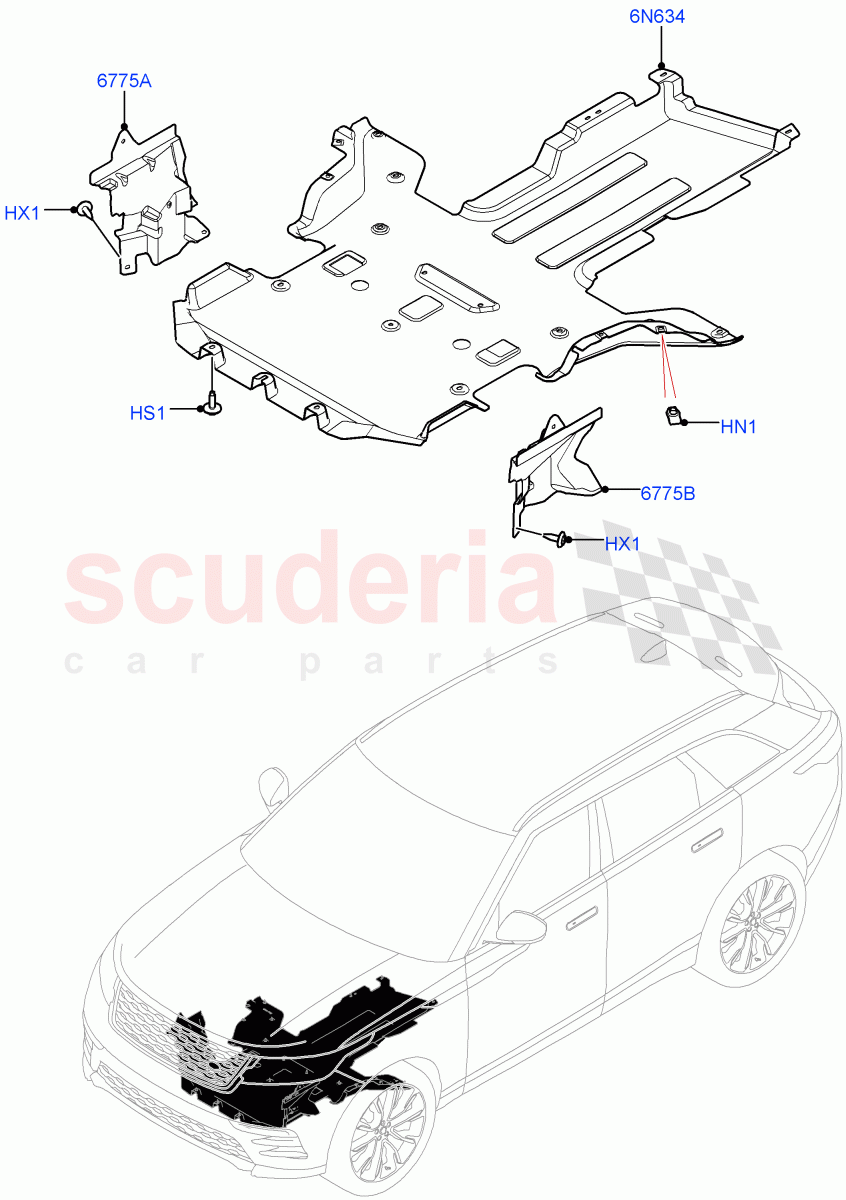 Splash And Heat Shields (Body, Front) of Land Rover Land Rover Range Rover Velar (2017+) [2.0 Turbo Petrol AJ200P]
