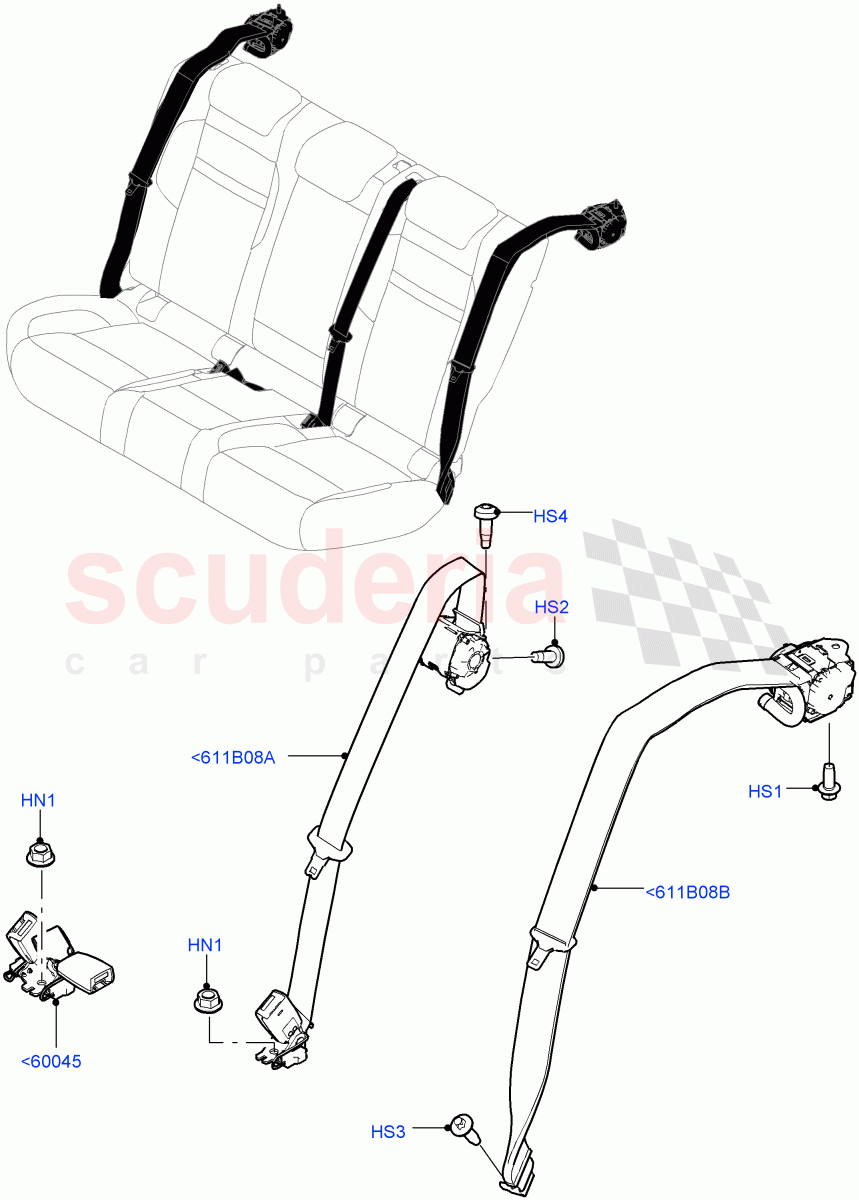 Rear Seat Belts (Itatiaia (Brazil)) of Land Rover Land Rover Range Rover Evoque (2019+) [2.0 Turbo Diesel]
