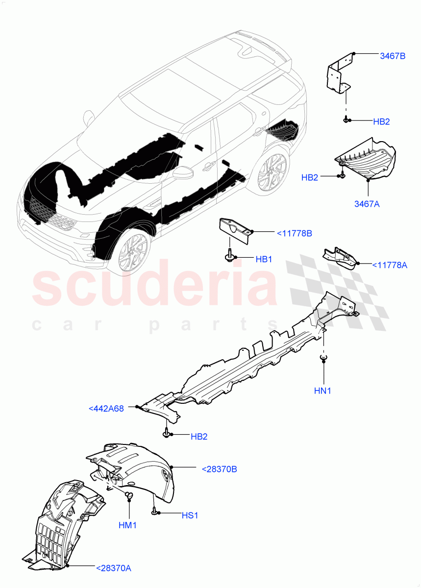 Front Panels, Aprons & Side Members (Solihull Plant Build, Wheelhouse) ((V) FROMHA000001) of Land Rover Land Rover Discovery 5 (2017+) [3.0 DOHC GDI SC V6 Petrol]