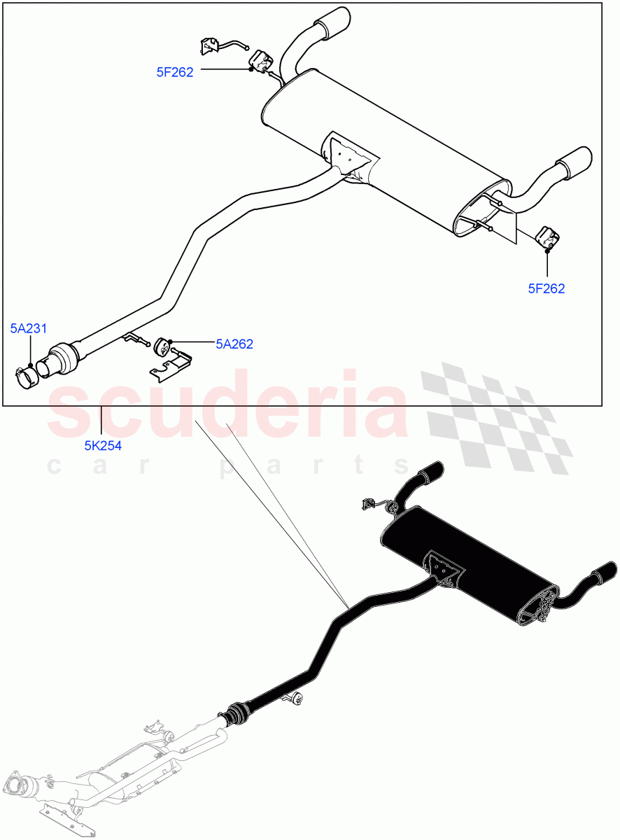 Rear Exhaust System (2.0L I4 DSL MID DOHC AJ200, Halewood (UK), With 5 Seat Configuration, Dual Exhaust) of Land Rover Land Rover Discovery Sport (2015+) [2.0 Turbo Diesel]