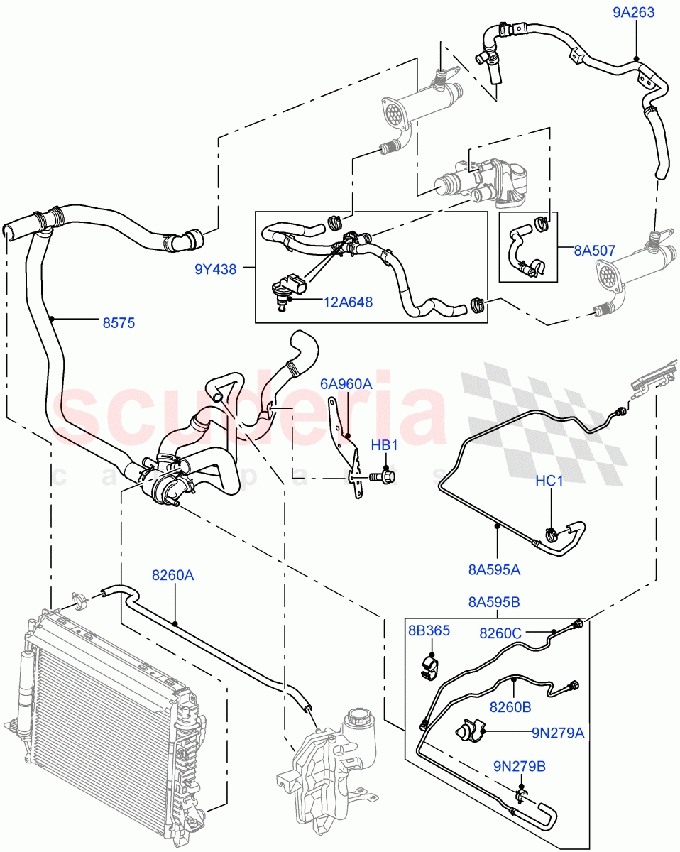 Cooling System Pipes And Hoses (Lion Diesel 2.7 V6 (140KW), Euro Consolidated Directive 3, EU2) ((V) TO9A999999) of Land Rover Land Rover Range Rover Sport (2005-2009) [2.7 Diesel V6]