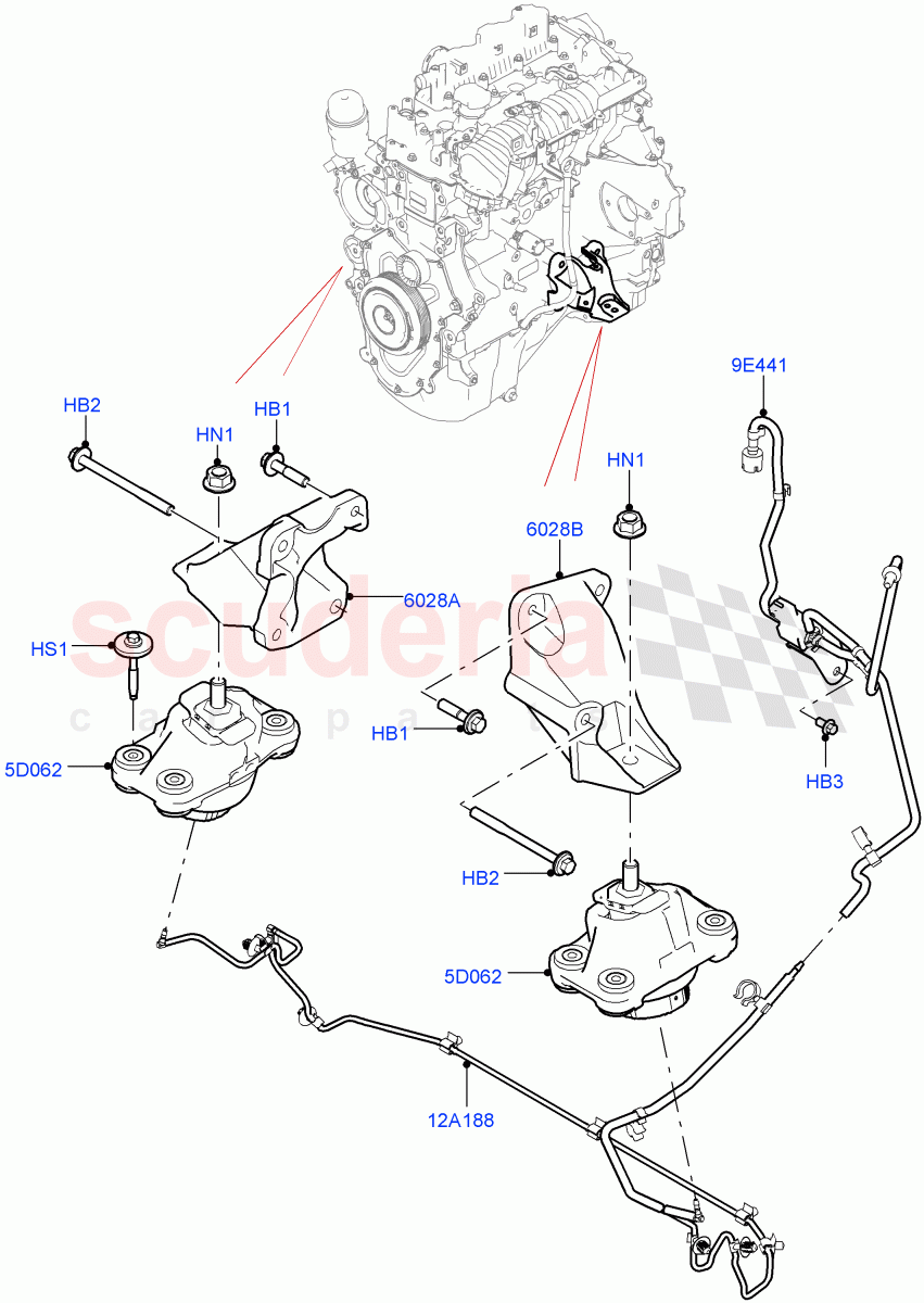 Engine Mounting (Solihull Plant Build) (2.0L I4 DSL MID DOHC AJ200, 2.0L I4 DSL HIGH DOHC AJ200) ((V) FROMHA000001) of Land Rover Land Rover Discovery 5 (2017+) [3.0 DOHC GDI SC V6 Petrol]