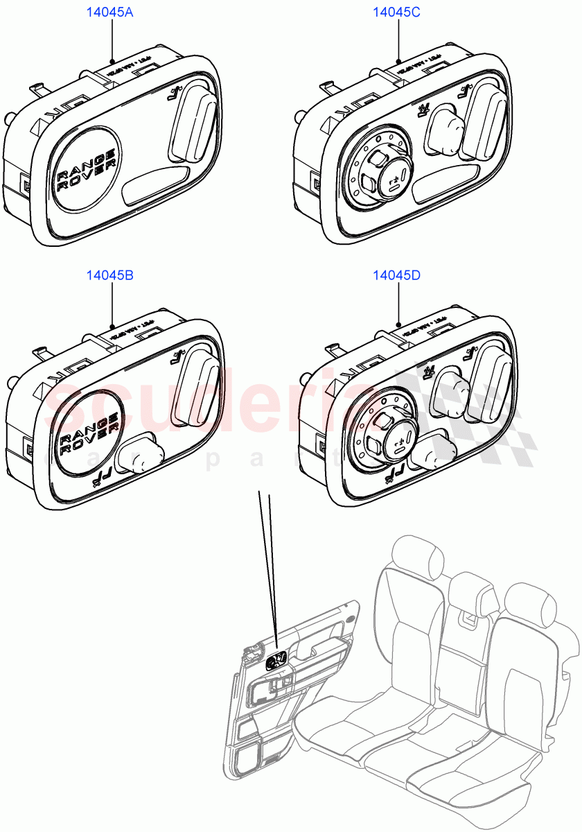 Switches (Rear Seat) (With Power Rear Seat Recliner) ((V) FROMAA000001) of Land Rover Land Rover Range Rover (2010-2012) [5.0 OHC SGDI SC V8 Petrol]