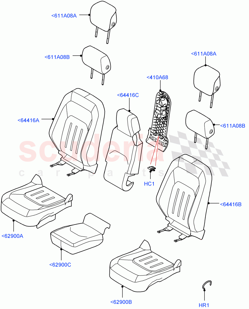 Front Seat Covers (Standard Wheelbase, Ebony Black/Ebony Black Interior, Grained Cloth, Short Wheelbase) of Land Rover Land Rover Defender (2020+) [5.0 OHC SGDI SC V8 Petrol]