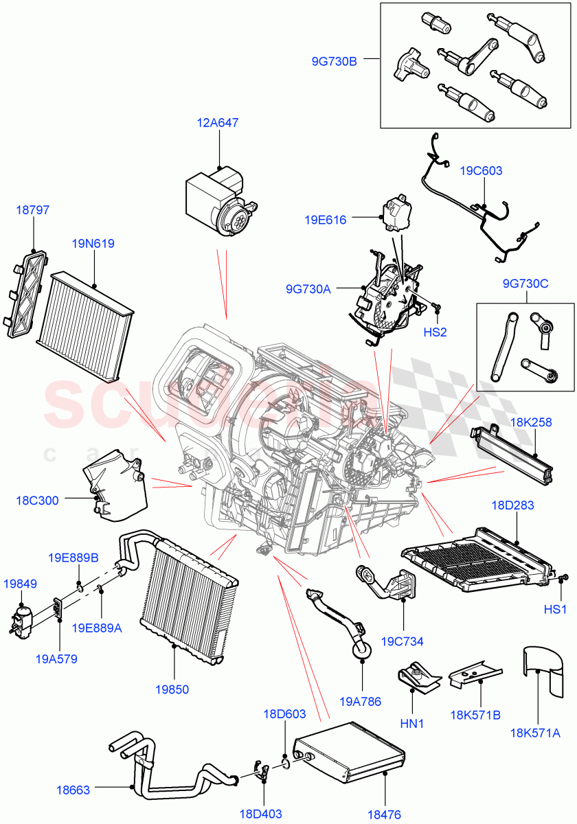 Heater/Air Cond.Internal Components (Main Unit) (Halewood (UK)) ((V) FROMMH000001) of Land Rover Land Rover Range Rover Evoque (2019+) [2.0 Turbo Diesel AJ21D4]