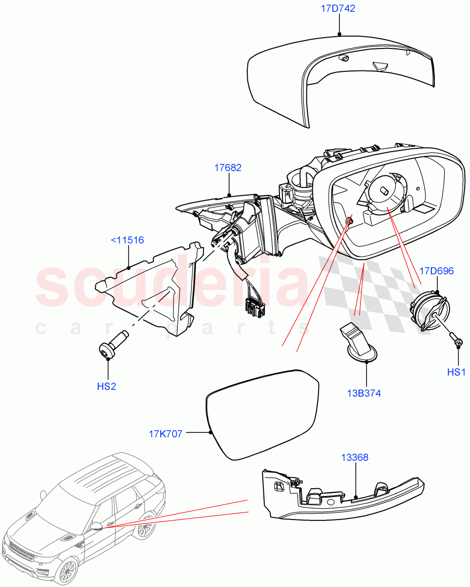 Exterior Rear View Mirror ((V) FROMGA000001, (V) TOKA999999) of Land Rover Land Rover Range Rover Sport (2014+) [3.0 I6 Turbo Diesel AJ20D6]