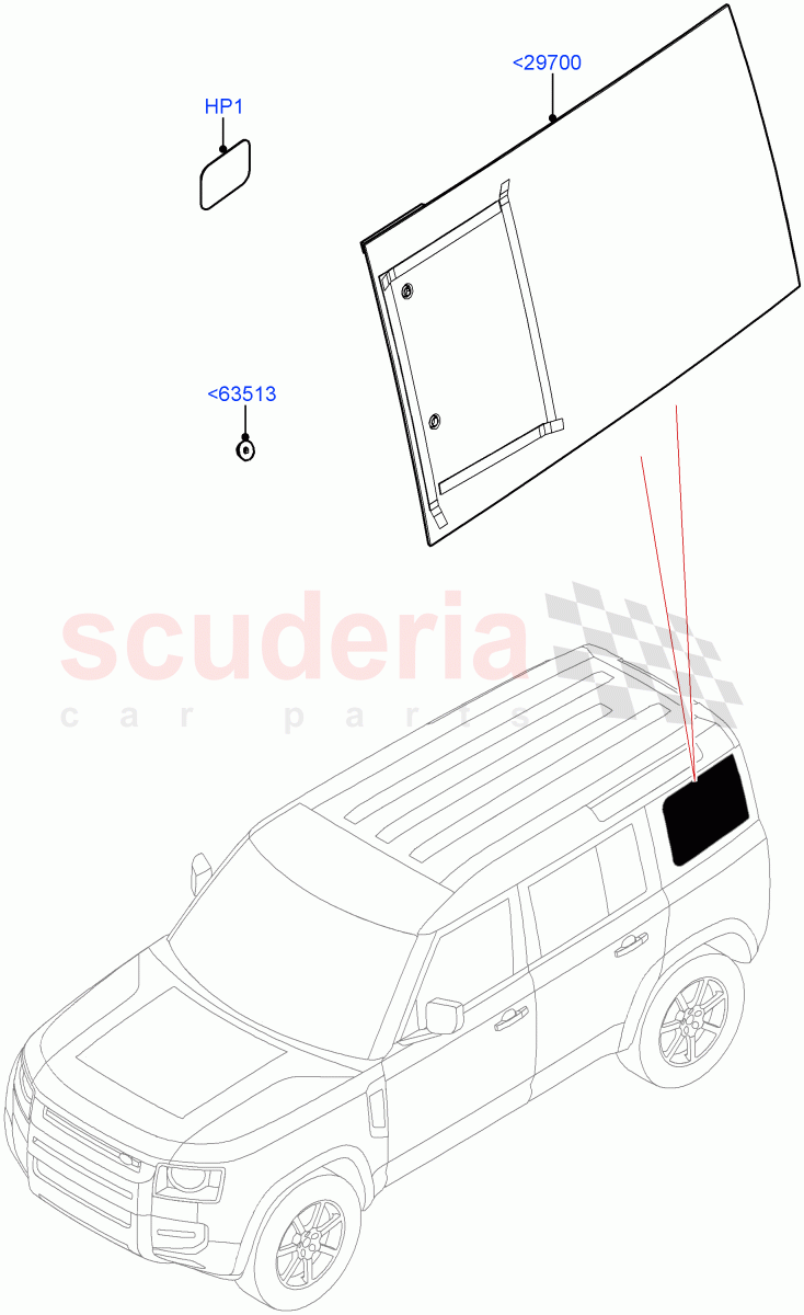 Quarter Windows (Standard Wheelbase, Version - X, Version - First Edition, Version - X-Dynamic, Version - Core, Version - LE) of Land Rover Land Rover Defender (2020+) [2.0 Turbo Petrol AJ200P]