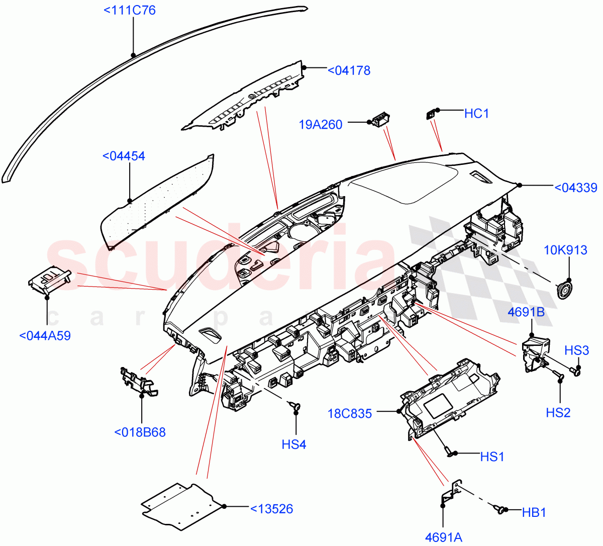 Instrument Panel (Upper, External Components) (Halewood (UK), Less Head Up Display) of Land Rover Land Rover Range Rover Evoque (2019+) [1.5 I3 Turbo Petrol AJ20P3]