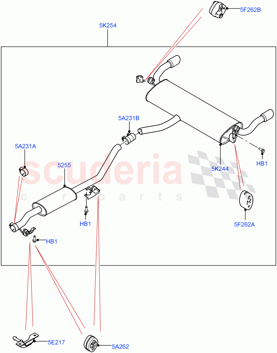 Rear Exhaust System (Rear Section) (2.0L 16V TIVCT T/C 240PS Petrol, Itatiaia (Brazil), With 5 Seat Configuration) ((V) FROMGT000001) of Land Rover Land Rover Discovery Sport (2015+) [2.0 Turbo Petrol GTDI]