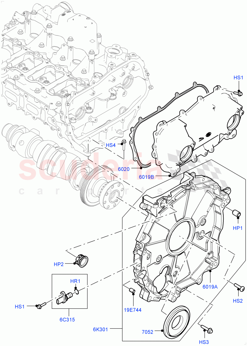 Timing Gear Covers (2.0L I4 High DOHC AJ200 Petrol, 2.0L I4 Mid DOHC AJ200 Petrol, 2.0L I4 Mid AJ200 Petrol E100) ((V) FROMJH000001) of Land Rover Land Rover Range Rover Evoque (2012-2018) [2.0 Turbo Petrol AJ200P]