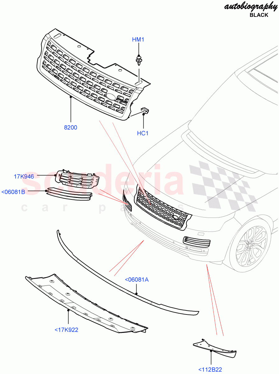 Radiator Grille And Front Bumper (Autobiography Black / SV Autobiography) (Front Bumper Body Clr/Atlas/Chrome, Front Bumper - Graphite Atlas, Front Bumper Graphite 2) ((V) FROMEA000001, (V) TOHA999999) of Land Rover Land Rover Range Rover (2012-2021) [4.4 DOHC Diesel V8 DITC]