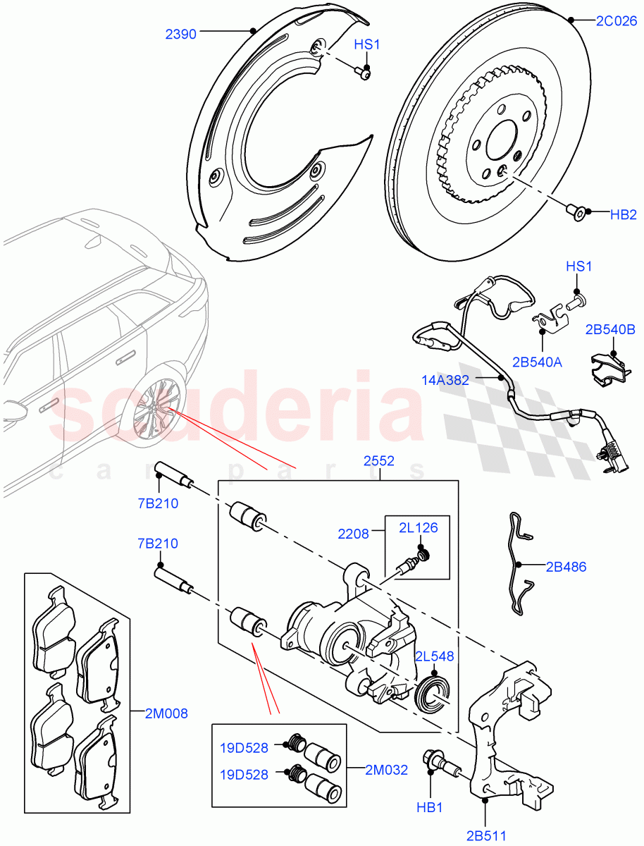 Rear Brake Discs And Calipers (5.0L P AJ133 DOHC CDA S/C Enhanced, Limited Package) ((V) FROMKA000001) of Land Rover Land Rover Range Rover Velar (2017+) [2.0 Turbo Petrol AJ200P]