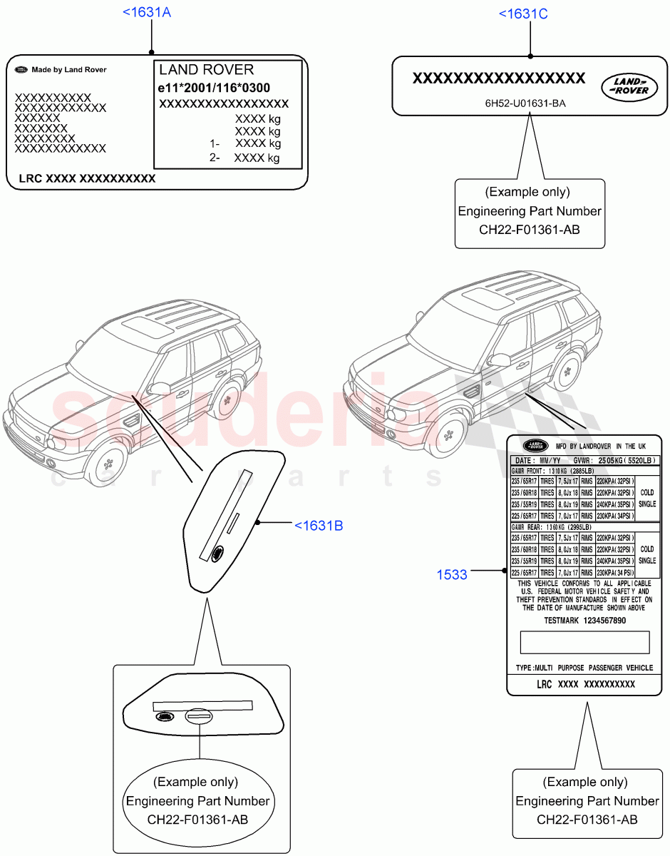 Labels (VIN Labels) (Requires VIN To Order) ((V) TO9A999999) of Land Rover Land Rover Range Rover Sport (2005-2009) [4.2 Petrol V8 Supercharged]