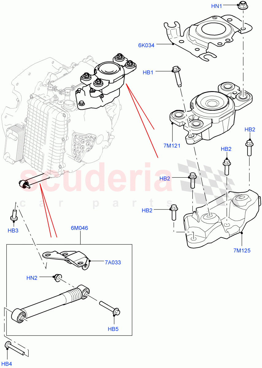 Transmission Mounting (2.0L 16V TIVCT T/C Gen2 Petrol, 9 Speed Auto AWD, Itatiaia (Brazil), 2.0L 16V TIVCT T/C 240PS Petrol) ((V) FROMGT000001) of Land Rover Land Rover Discovery Sport (2015+) [2.0 Turbo Petrol GTDI]