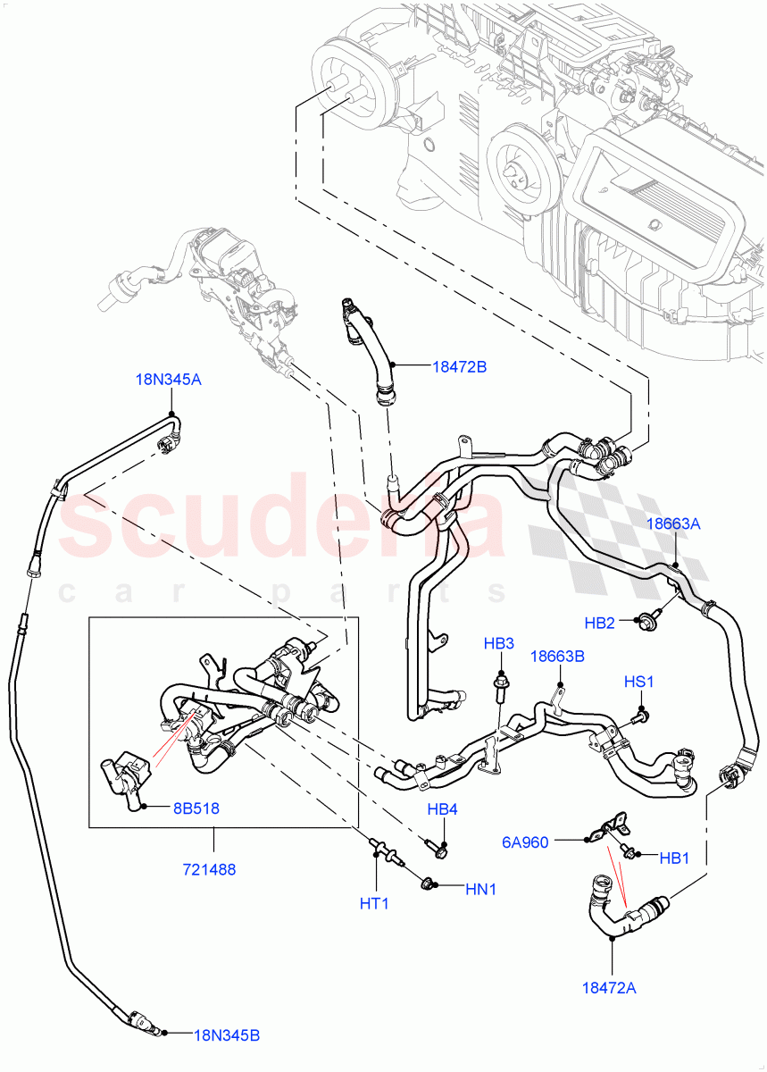 Heater Hoses (Nitra Plant Build) (2.0L I4 High DOHC AJ200 Petrol, Fuel Heater W/Pk Heat With Remote, Premium Air Conditioning-Front/Rear, With Fuel Fired Heater, Fuel Fired Heater With Park Heat) ((V) FROMK2000001) of Land Rover Land Rover Discovery 5 (2017+) [3.0 DOHC GDI SC V6 Petrol]